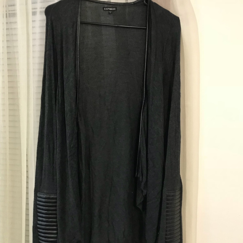 Dark grey sweater with black faux leather